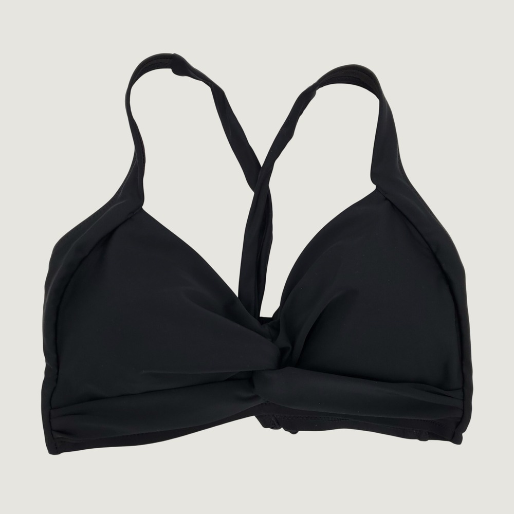Hanna Nikole Twisted Front Crisscross Tie Back Bikini Swim Top Large Black New